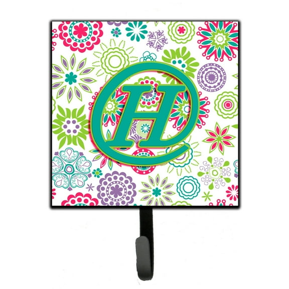Letter H Flowers Pink Teal Green Initial Leash or Key Holder