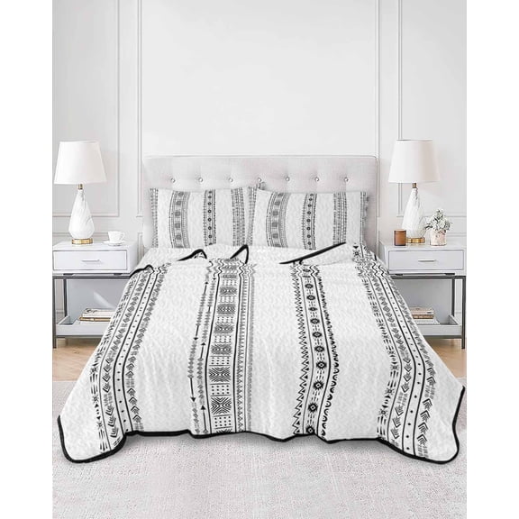 Quilts Twin XL Size, Black Geometric Soft Comforter Bedding Set for Bed, Boho Lines White Modern Abstract Art Lightweight Quilted Bedspread with Pillow Cover(2 Pieces) for All Season, 68x98 Inch