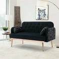 thumbnail image 1 of 55" Velvet Sofa, Modern Elegant Loveseat Couch with 2 Pillows and Golden Metal Legs, Twin Size Loveseat Accent Sofa with Button Tufted Backrest for Living Room, Bedroom, Office, Black, 1 of 7