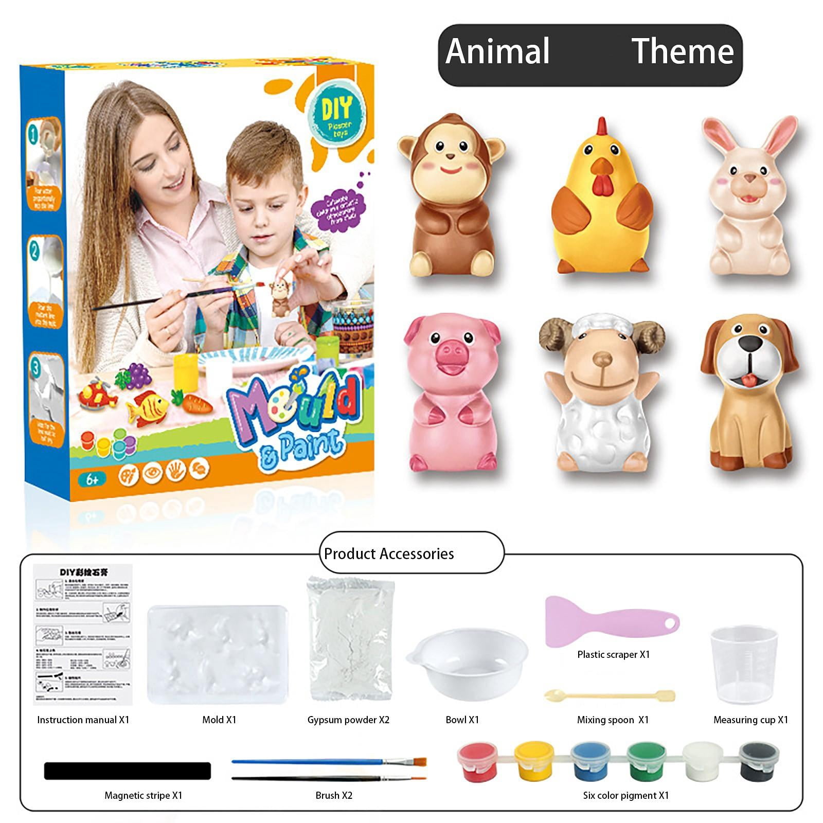 DIY Animal Painting Craft Kit, Plaster Figurines Decorating Set with Painting Tools & Non-Toxic Paints, Kids Educational Activity for Boys Girls Ages 3+