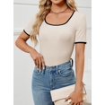 thumbnail image 3 of Women's Short Sleeve Crewneck Slim Fit T Shirt Summer Basic Casual Color Block Tee Tops, 3 of 6