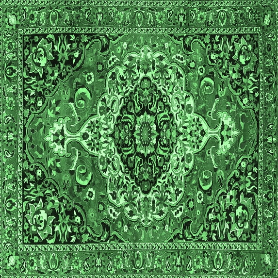 Ahgly Company Indoor Square Medallion Emerald Green Traditional Area Rugs, 4' Square