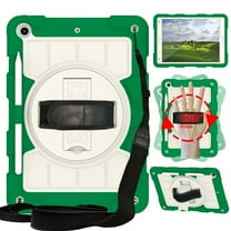 ELEHOLD Rugged Case for iPad 9th/ 8th/ 7th Generation 10.2 inch (2021/2020/2019), Heavy Duty Shockproof Cover with 360° Rotation Handstrap Kickstand Detachable Shoulder Strap Pencil Holder,Deep Green