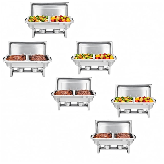 8QT Chafing Dish Set 2/4/6 Pack Stainless Steel, Double Compartment Rectangular Food Warmer with Pans, Portable Buffet Server for Catering Weddings Parties