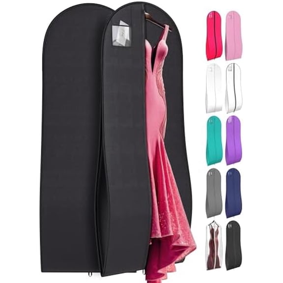 72" Tapered Long Dress Bags for Gowns - Wedding Dress Garment Bag for Dresses - Long Garment Bags for Hanging Clothes & Closet Storage, Dress Bag for Airplane Black