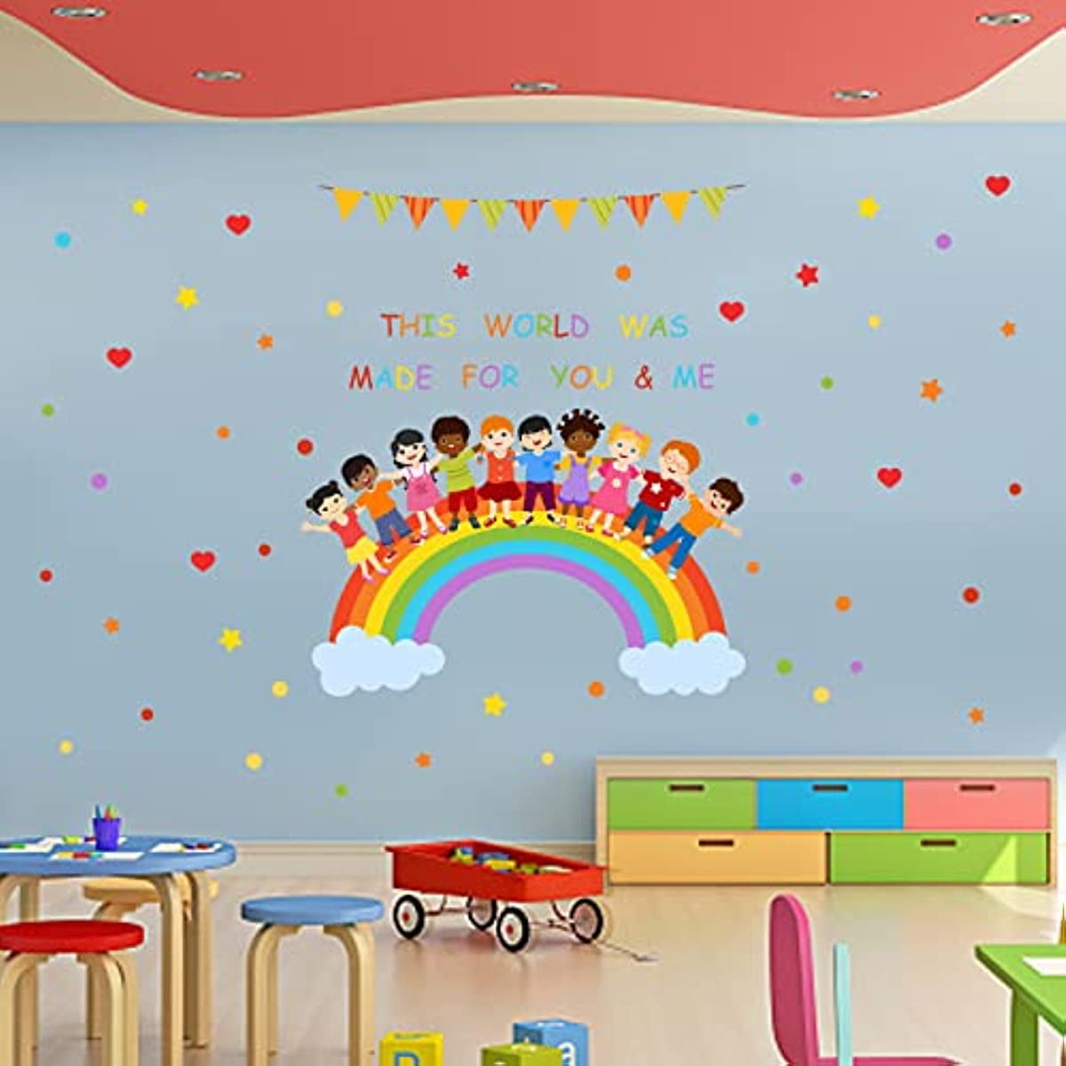 Mfault Kids Diversity Equality Inspirational Wall Decals Stickers, Inspirational We Rise By Lifting Others Wall Decals Stickers, This World Was Made For You And Me Toddler Room Decor