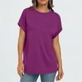 thumbnail image 5 of Summer Plus Size Shirts for Womens Fashion Solid Color Casual Bate Sleeve Round Neck Short Sleeved T-Shirts, 5 of 9