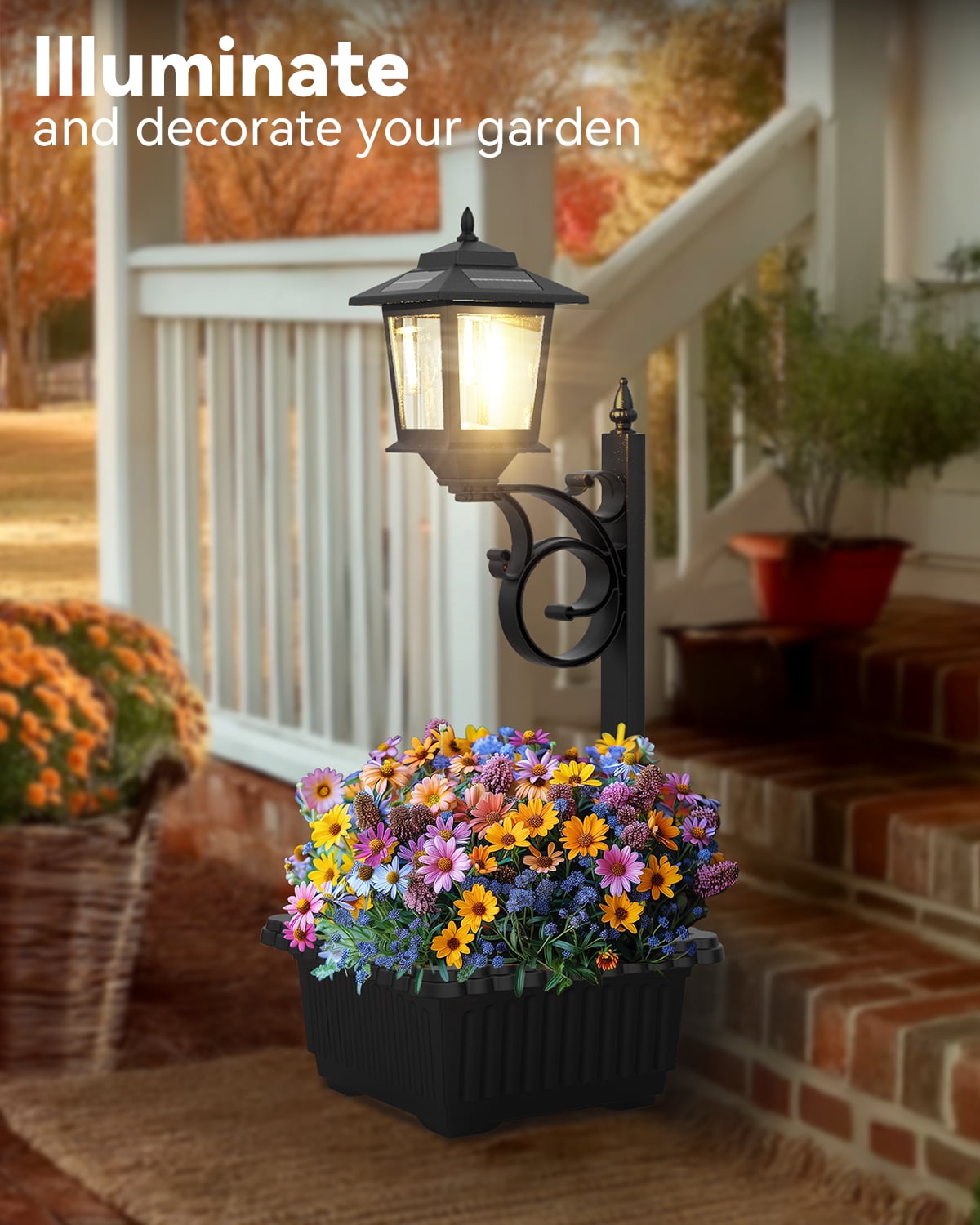 2 in 1 Solar Lamp Post Light with Planter, Waterproof Solar Planter Lights - Wall Mount or Freestanding, Decorative Outdoor Planters for Garden Patio, Front Porch