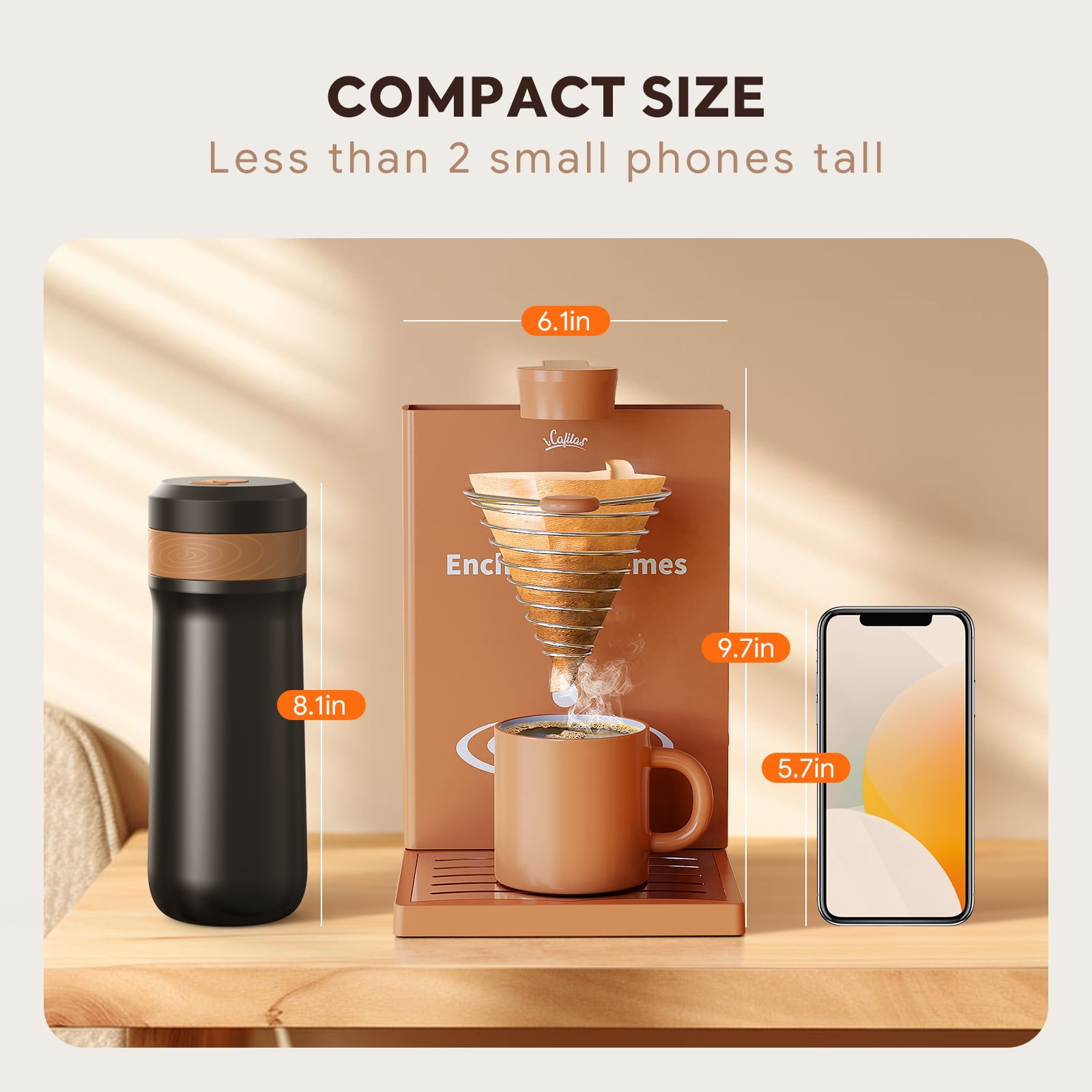 i Cafilas Portable Foldable Electric Pour Over Coffee Machine,Drip Electric Coffee Maker with Elegant Design for Car Truck Camping Hiking Outdoors Golfing, 10oz.Capacity,400W (Brown)