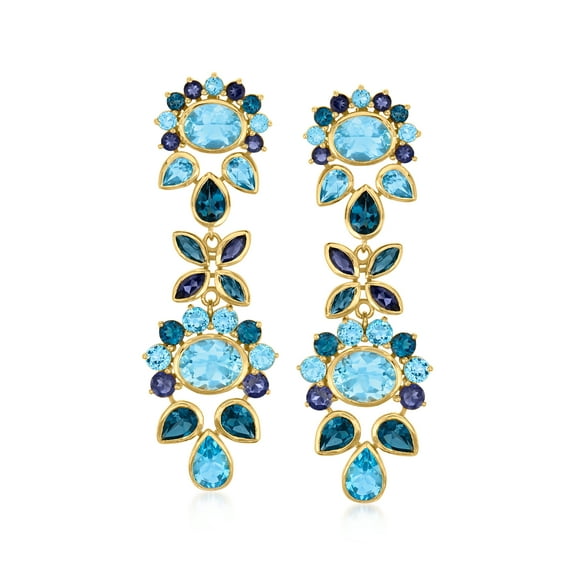 Ross-Simons 24.30 ct. t.w. Tonal Blue Topaz and 2.30 ct. t.w. Iolite Drop Earrings in 18kt Gold Over Sterling, Women's, Adult