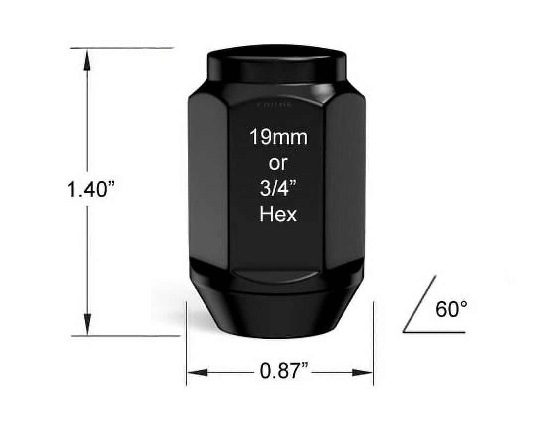StanceMagic - 20pcs Black Bulge 12x1.25 Lug Nuts - 1.4 inch Length - Conical Cone Taper Acorn Seat Closed End - Compatible with Nissan Infiniti Subaru and More (Installs with 19mm Hex Socket)