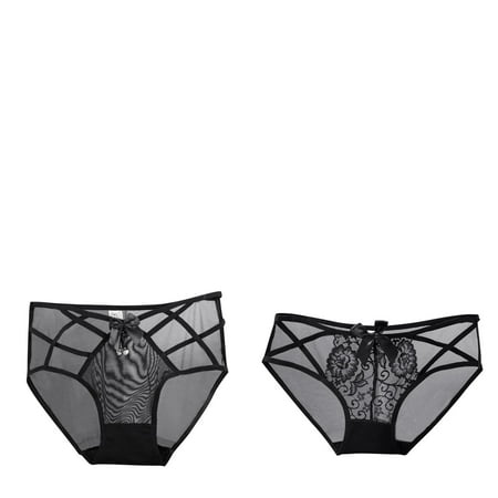 Wijhcboe 2 Pack Womens Seamless Underwear Pack Sexy Underwear Black Lace Womens Underwear Bikini Seamless Panties High Waisted Plus Lace Panties Set for Women Size Ladies Brief For Women Cotton Biki