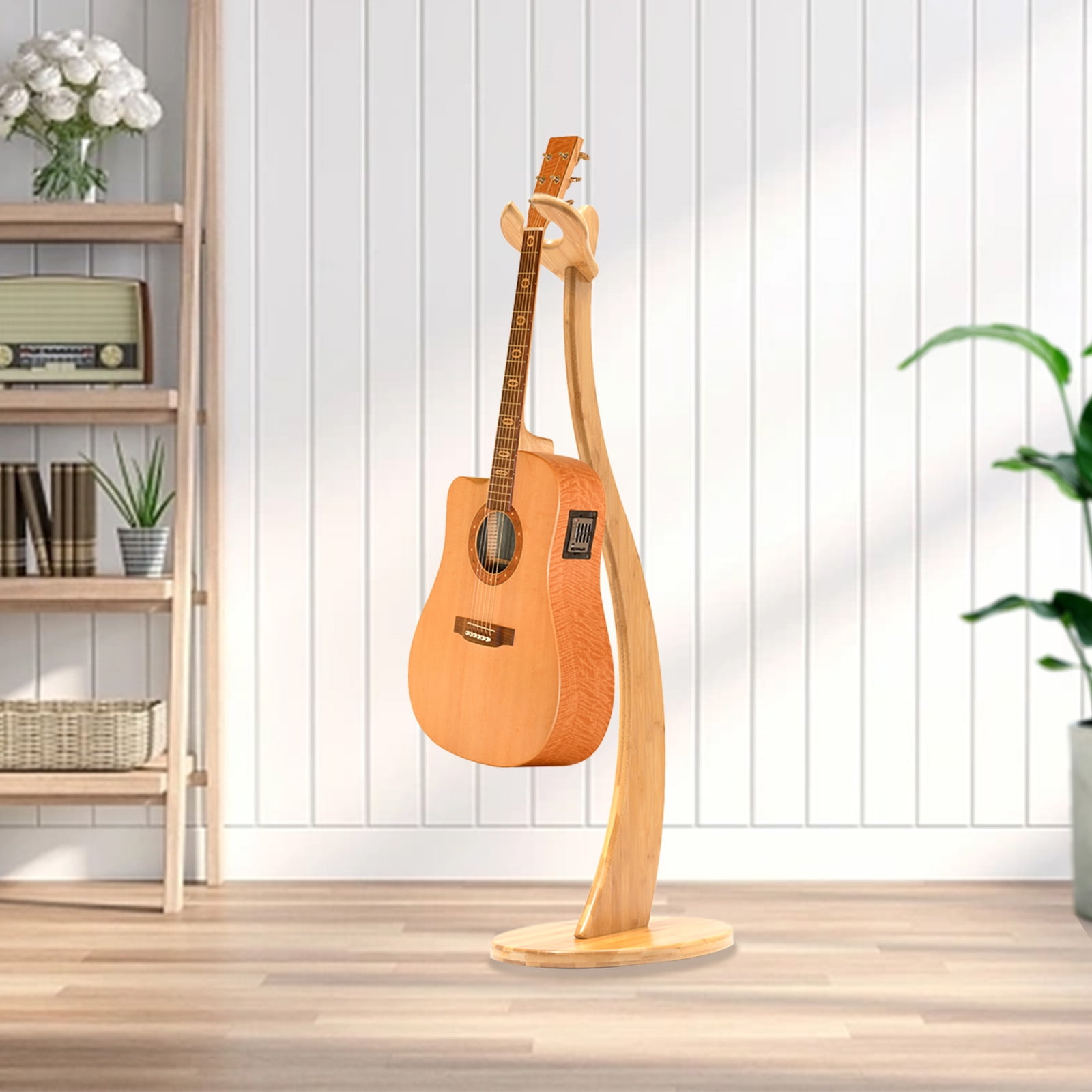 Miumaeov Wooden Bamboo Guitar Stand Non-Slip Pads on Bottom for Stability For Acoustic Electric Classical Ukulele and Banjos