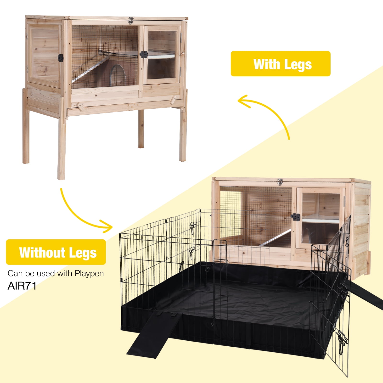 Aivituvin Wooden Guinea Pig Cages Indoor with Removable Stand, Anti Chewing Rabbit Hutch with Ramp and Wire Mesh, 2 Story Small Animals House Habitat with Pull Out Tray, Natural