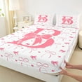 thumbnail image 3 of Manfei Dreamy Princess Letter B Twin Sheet Sets, Girly Pink Ribbon Bow-tie Twin Fitted Sheet, Teens Kids Girls Flat Sheet, Luxury Bedroom Decor, 3pcs, 3 of 7
