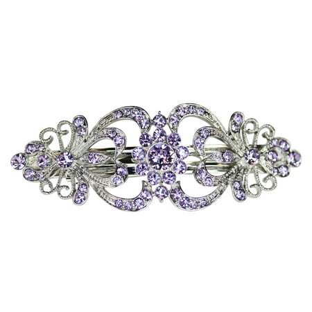 Faship Gorgeous Violet Light Purple Crystal Hearts And Floral Hair Barrette -