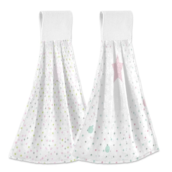 IAUYY Kitchen Hanging Towels Set of 2 100% Polyester Absorbent, Super Soft Hand Towels with Hanging Loops for Bathroom Kitchen A White Star A Few Stars