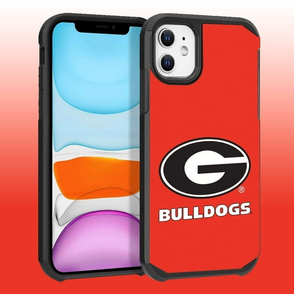 Apple iPhone 11 / XR - Licensed NCAA University of Georgia Bulldogs Logo on Orange Textured Dual Layer Case