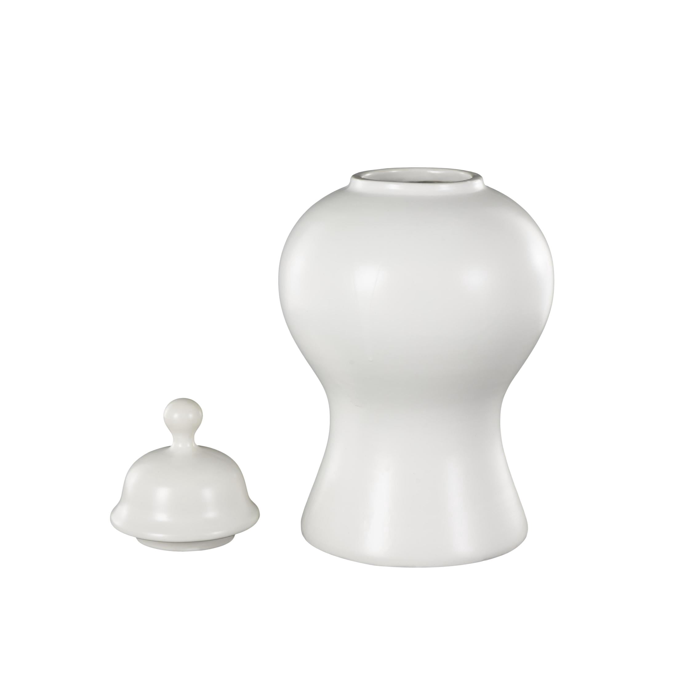 DecMode 8" x 15" White Ceramic Rounded Hourglass Decorative Jars with Lid and Ball Knob, 1-Piece