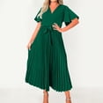 thumbnail image 2 of Vestido largo elegante con cuello en V y pliegues para mujer - Vestido midi fluido de gasa con corte en A - Adecuado para el trabajo, bodas, fiestas y uso diario, 2 of 5
