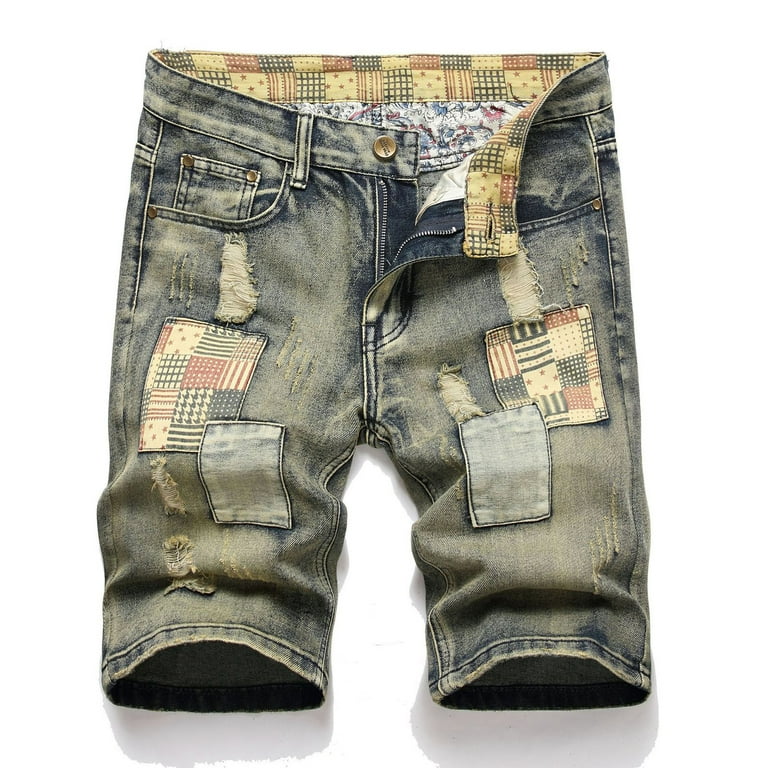 Pejock Men's Casual Denim Shorts, Men's Moto Biker Jeans Shorts