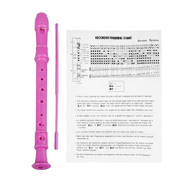 8-Hole Pink Soprano Recorder for Kids - Durable ABS Musical Wind Instrument with Fingering Guide, Cleaning Rod & Instruction Manual, Ideal for Classroom Learning, Beginners & Musical Practice, Dual
