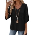 thumbnail image 2 of Zysthvn Women 3/4 Sleeve Tops Cotton Linen Casual Fall Womens T Shirt V Neck Lightweight Solid Loose Fit Tops, 2 of 10