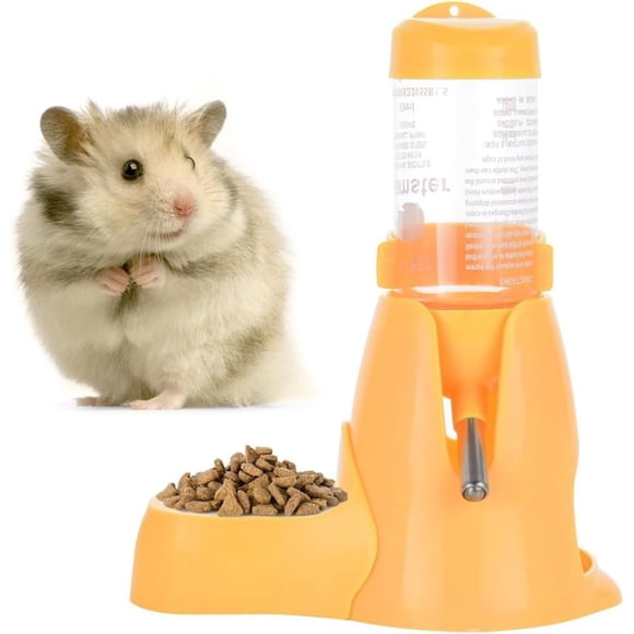 Little Pet Automatic Drinking Bottle with Food Container Base Hut Hanging Water (80ml,Yellow)Feeding Bottles Auto Dispenser for Small Animals