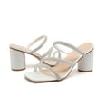 thumbnail image 4 of Womens Sandals Heels Dressy Summer Square Open Toe Sandals Holiday Party Wedding Dress Pumps Shoes White Size 6, 4 of 6
