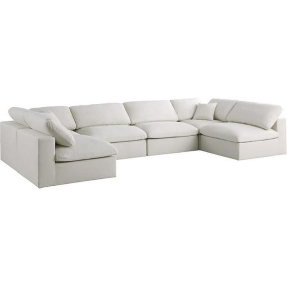 Maklaine Contemporary Cream Velvet Standard Modular Sectional Sofa