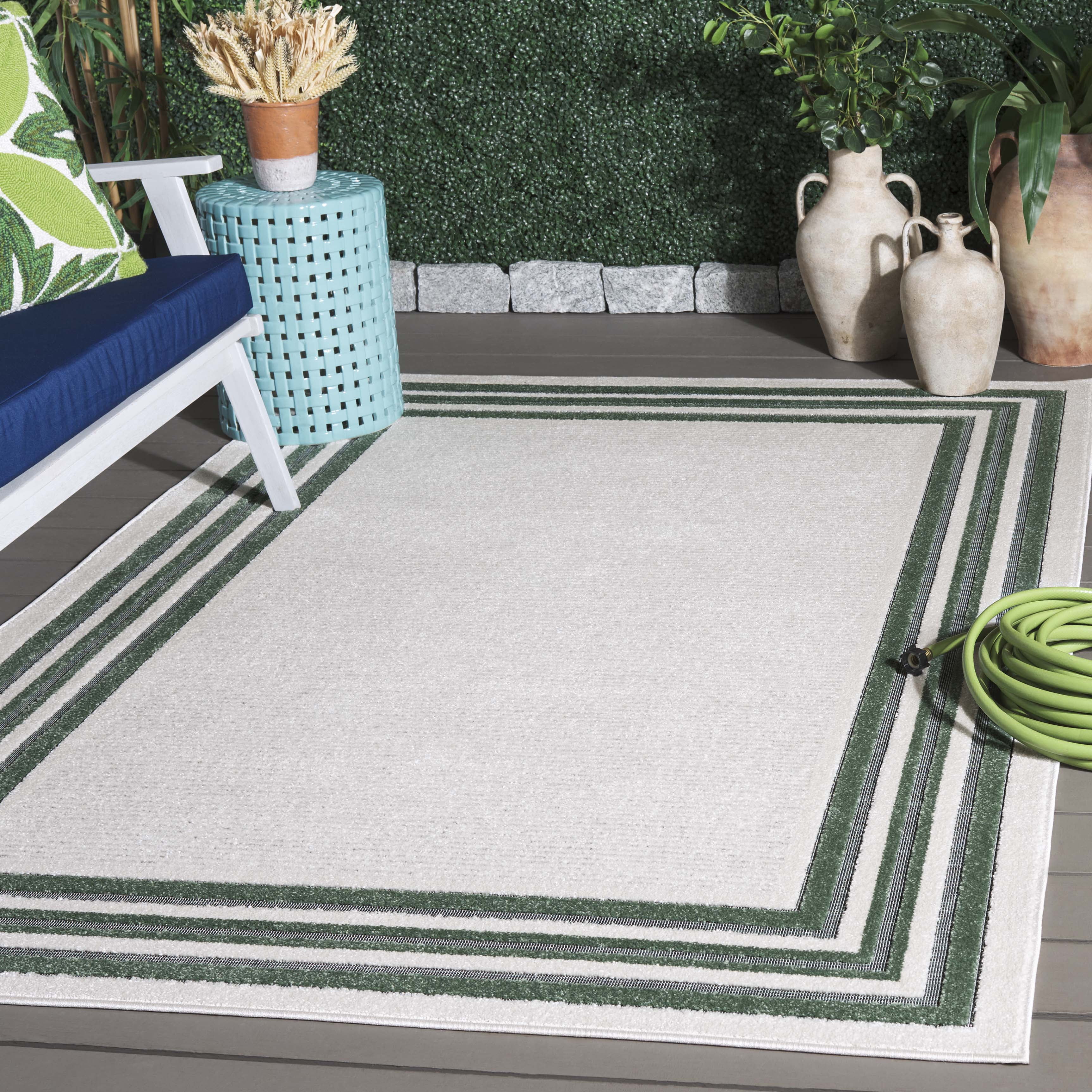 SAFAVIEH Cabana Rado Bordered Indoor/Outdoor Area Rug, Ivory/Green, 8' x 10'