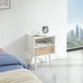 thumbnail image 3 of Rattan Nightstand Open Shelf with Drawer and Solid Wood Legs, Modern Wood Bedside Table for for Bedroom, Living Room, 22.05""(H) x 15.75""(L) x 11.81""(W) , MDF+Metal, 3 of 17