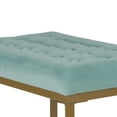 thumbnail image 3 of Benjara Metal Framed Bench with Button Tufted Velvet Upholstered Seat, Teal Blue and Gold, 3 of 5