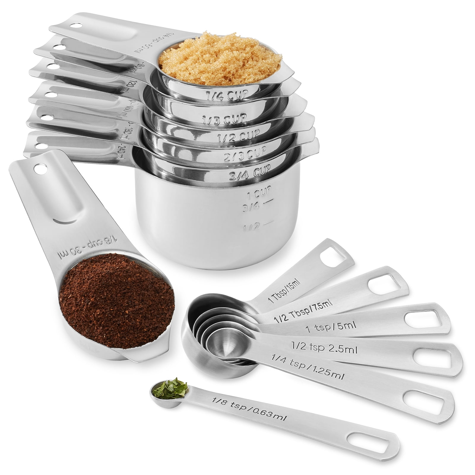 Stainless Steel 13 Piece Measuring Cups and Spoons Set Stackable US & Metric