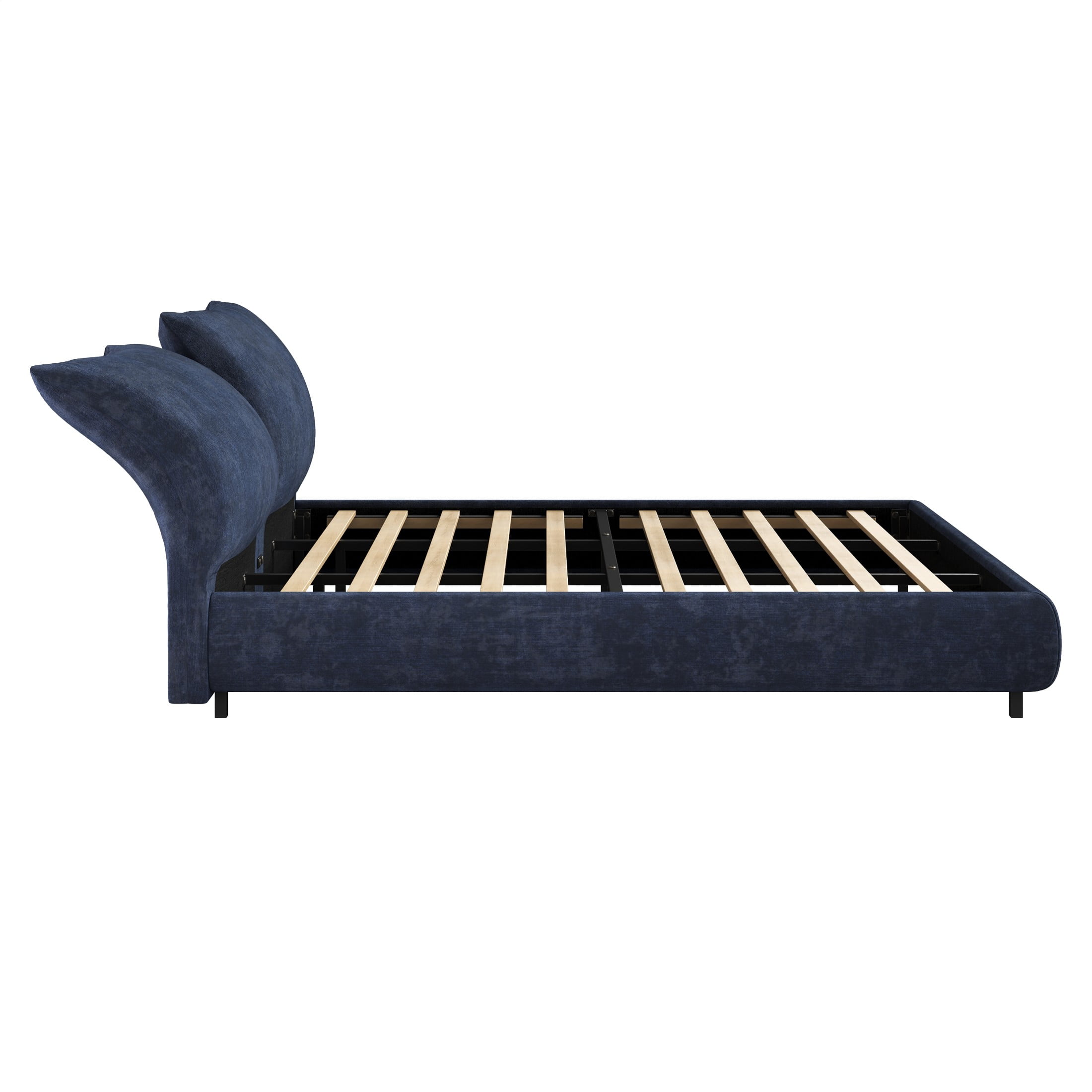 Christopher Knight Home Minimalist Upholstered King Bed Frame with Adjustable Cushions, Dark Blue