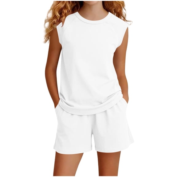 yillto Girls Summer 2 Piece Outfits Short Sleeve T Shirts Top and Shorts Clothing Tracksuit Sets with Pockets