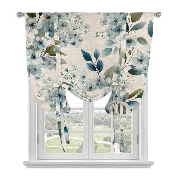 Spring Flowers Balloon Curtains for Bedroom/Front Door/Bathroom, Watercolor Floral Leaves Botanical Beige Tie Up Curtains 63 Inch Length Light Filtering Kitchen Curtains Shades for Windows 46"x63"