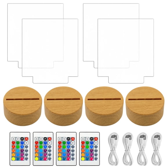 4 Sets DIY LED Night Lights Ambience Lights, with Acrylic Sheet Base and Remote Control, Support 16 Color lighting, USB or Battery Operated