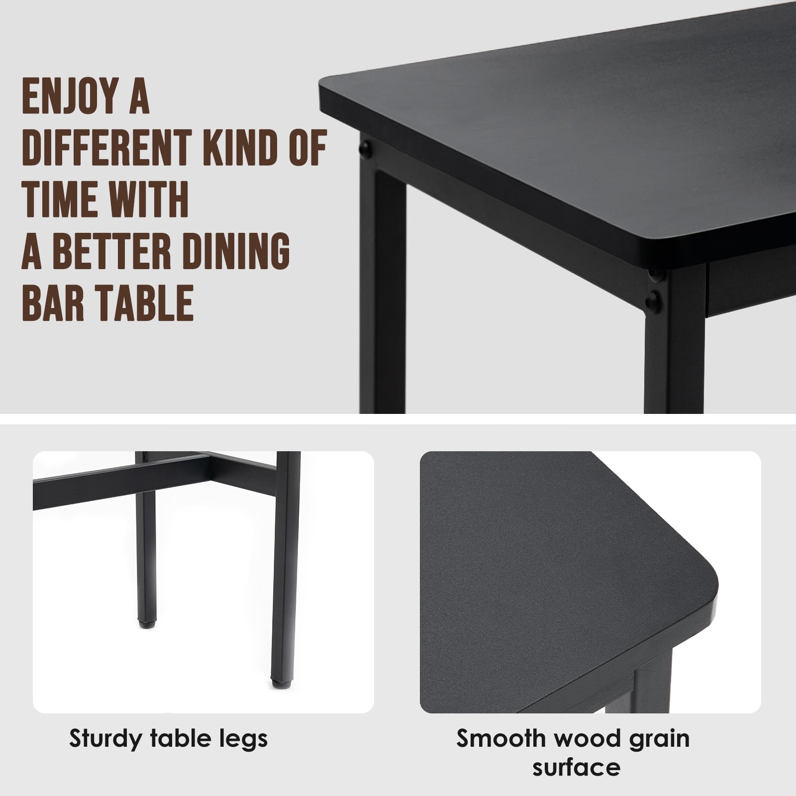 Rongbuk 44.5 in Rectangle Adjustable Feet Floor Dining Table, Black