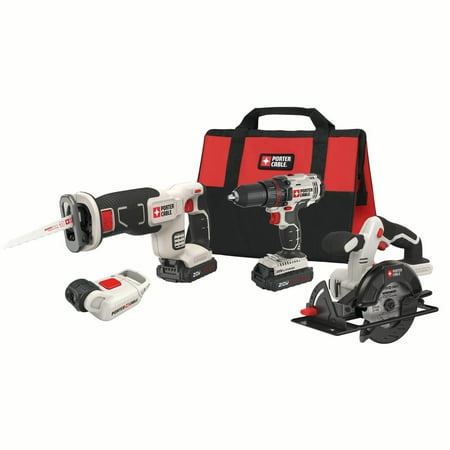 PORTER CABLE 20-Volt Max Lithium-Ion 4 Tool Combo Kit, (Best Rated Cordless Tool Combo Kits)