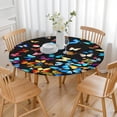 thumbnail image 3 of Black Blue Yellow Butterfly Pattern Round Fitted Tablecloth with Elastic Edge,Dining Table Cover Waterproof,Outdoor Round Tablecloth for Camping,Dining,Indoor and Outdoor, 3 of 7