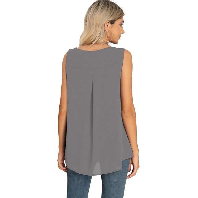 Camiseta sin mangas de gasa de verano cuello redondo blusa sin mangas de verano corte suelto plisado al frente para exteriores ANGGREK Otros