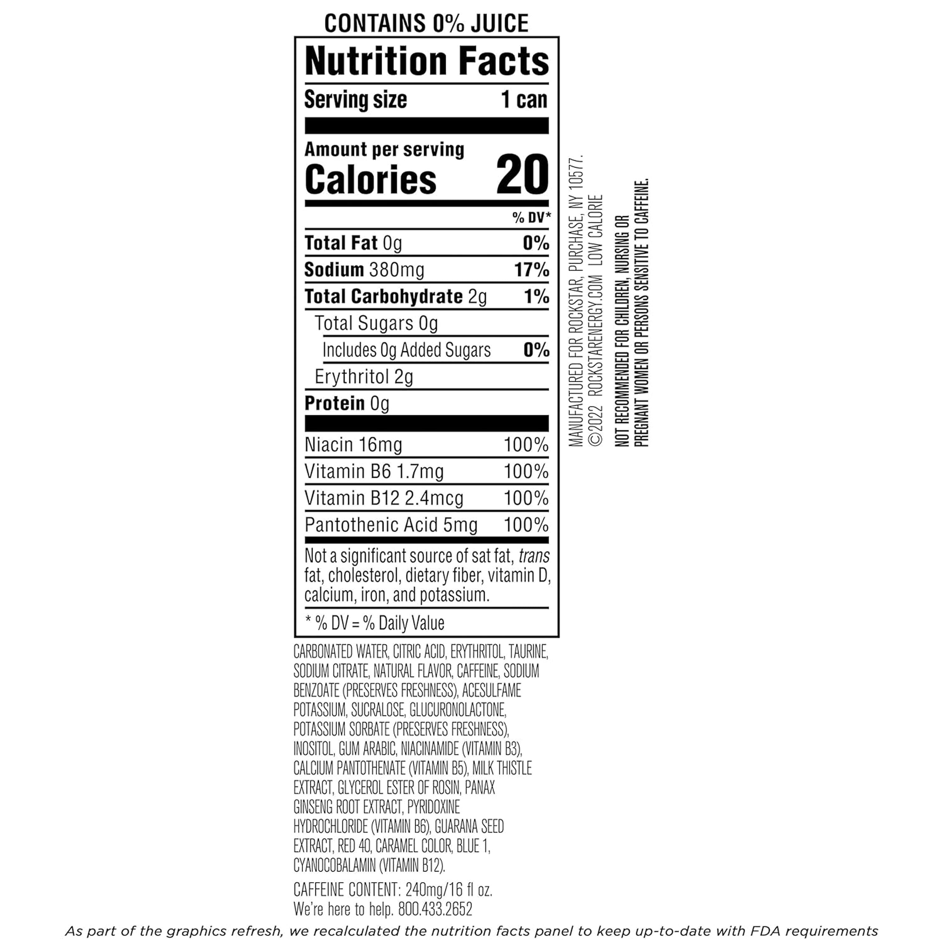 Rockstar Pure Zero Fruit Punch Energy Drink, 16 fl oz, 12 Pack Cans