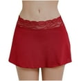 thumbnail image 3 of FAOWME Women's Skirts High Waist Solid Color Lace Patchwork Comfortable Fashion Elegant Mini Skirt For Casual Daily Wear,Red,M, 3 of 8