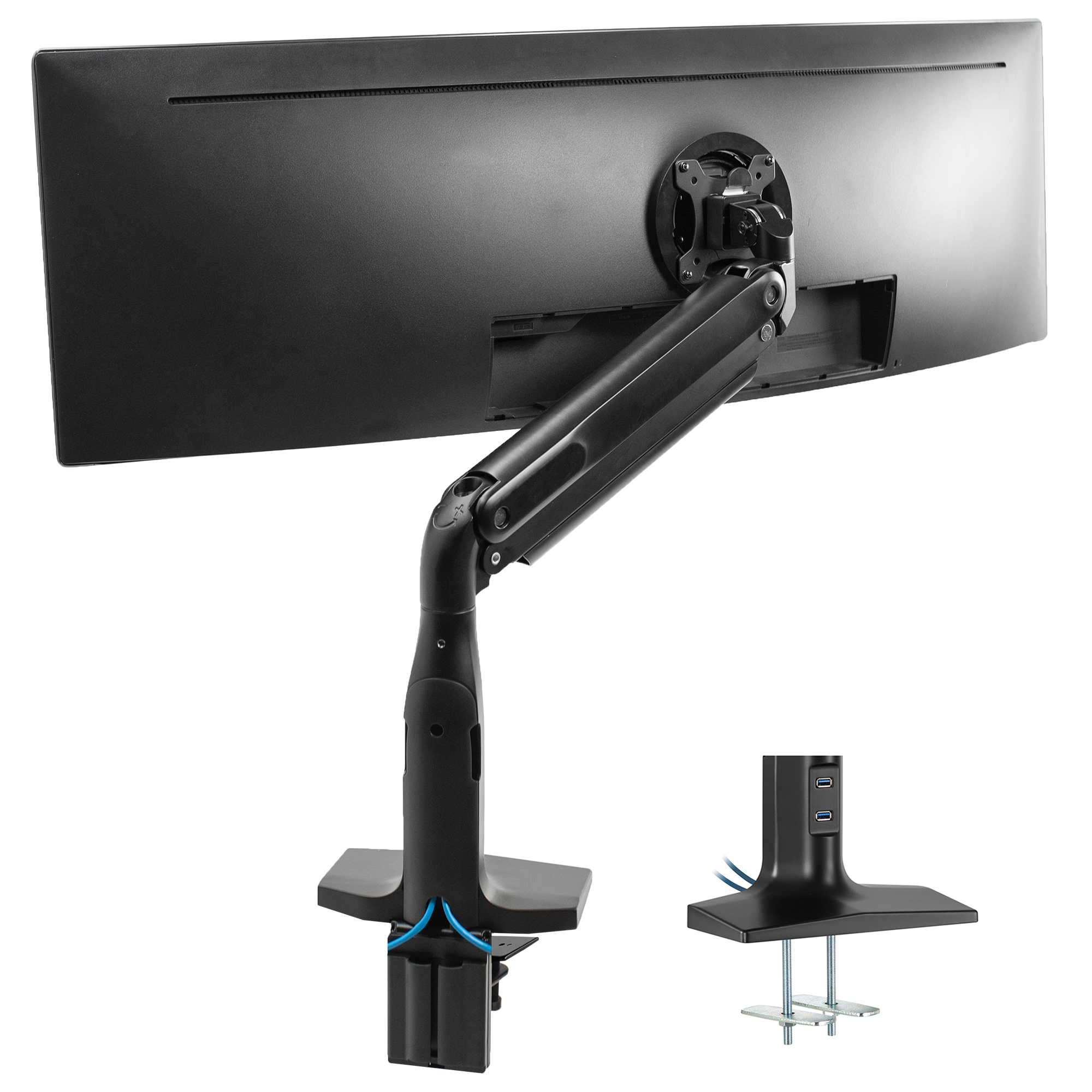 Single Ultra Wide Monitor Pneumatic Spring Desk Mount with USB, Max
