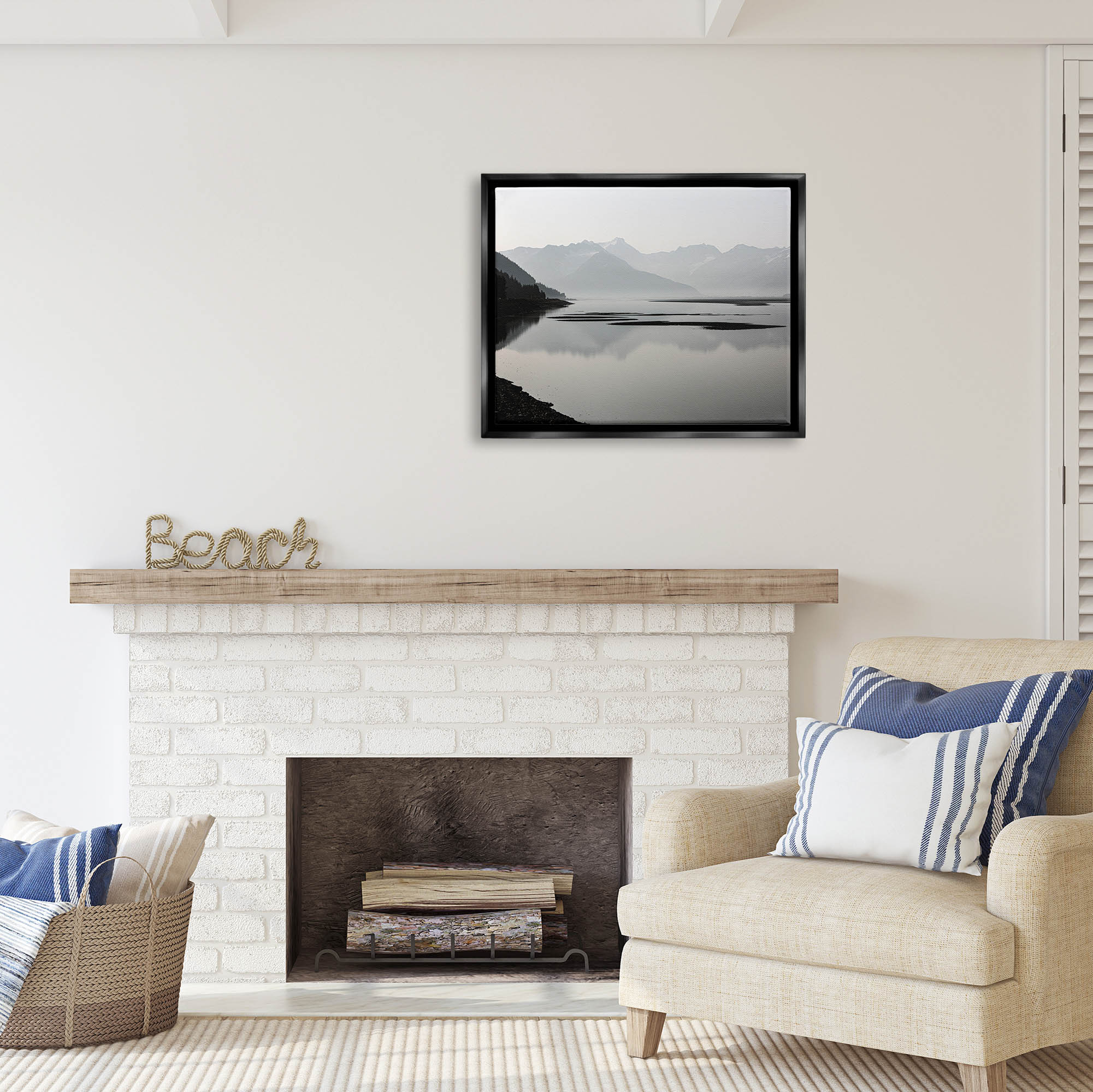 Stupell Industries Grey Mountain Peaks Lake Reflection Coastal Photography Black Floater Framed Art Print Wall Art