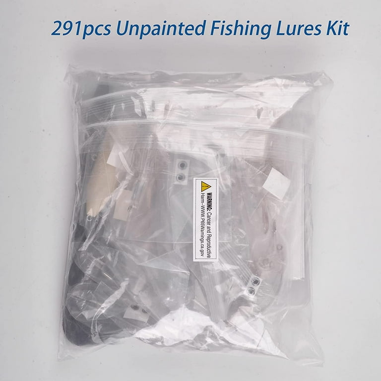 Unpainted Fishing Lures Making Kit, 286pcs DIY Blank Crankbaits Minnow Hard  Bait Set with Treble Hooks,Split Rings,3D Eyes,Fishing Lure Stickers