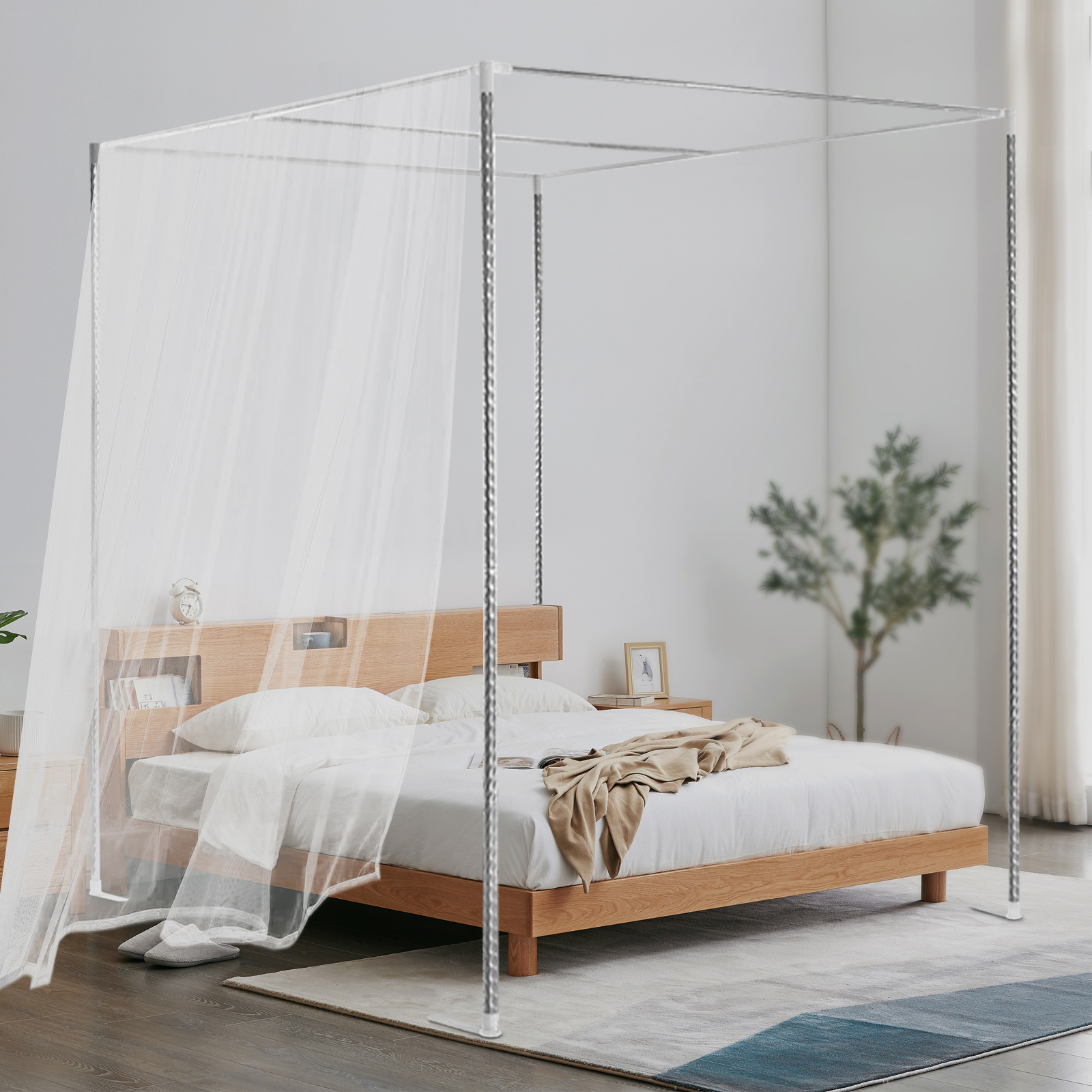 Peakora Peakora Canopy Bed Frame Mosquito Netting Canopy Frame Stainless Steel Fit for 4.92ft and 5.91ft Beds in Homes Dormitories Hospitals