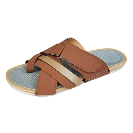 

Women Slippers Women Flat Thong Slippers Pullover Sandals Girls Set Sandals Flat Strap Casual Slippers Brown 9