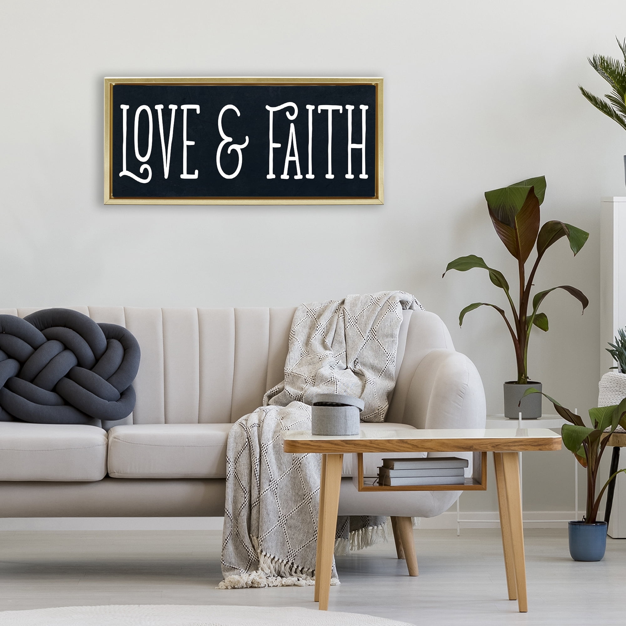 Stupell Industries Love & Faith on Black Gold Framed Floater Canvas Wall Art, design by SD Graphics Studio